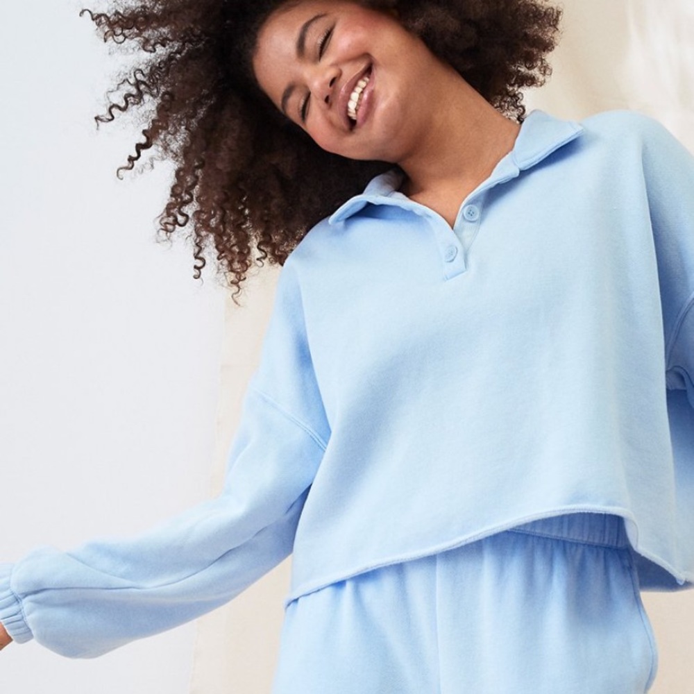 aerie fleece of mind cropped polo sweatshirt
